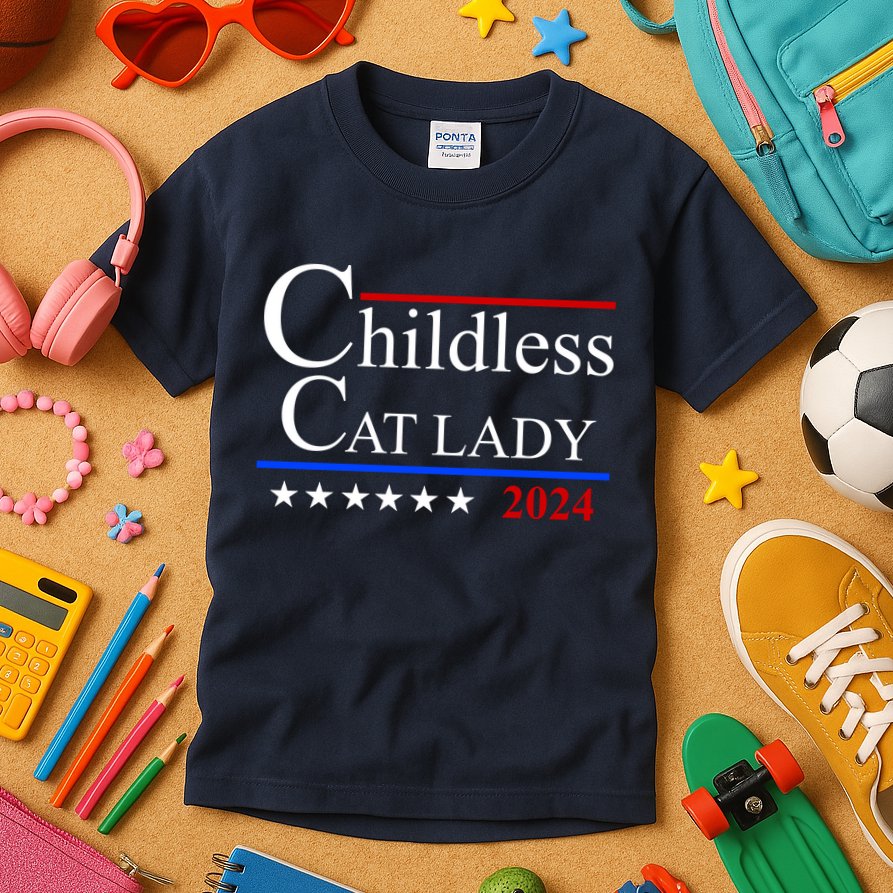 Childless Cat Lady 2024 Funny Kamala Harris Kids T-Shirt