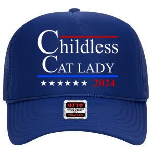 Childless Cat Lady 2024 Funny Kamala Harris High Crown Mesh Back Trucker Hat