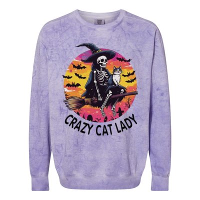 Crazy Cat Lady Funny Witch Halloween Spooky Colorblast Crewneck Sweatshirt