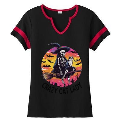 Crazy Cat Lady Funny Witch Halloween Spooky Ladies Halftime Notch Neck Tee