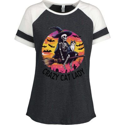 Crazy Cat Lady Funny Witch Halloween Spooky Enza Ladies Jersey Colorblock Tee