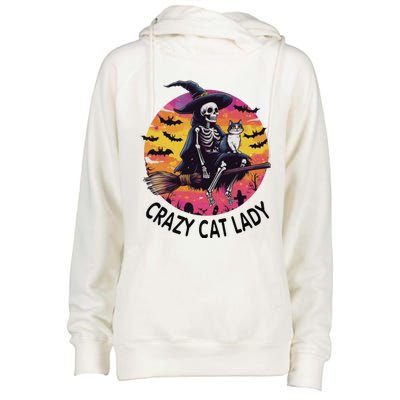 Crazy Cat Lady Funny Witch Halloween Spooky Womens Funnel Neck Pullover Hood