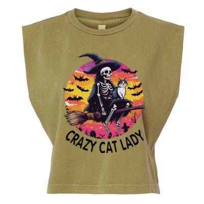 Crazy Cat Lady Funny Witch Halloween Spooky Garment-Dyed Women's Muscle Tee