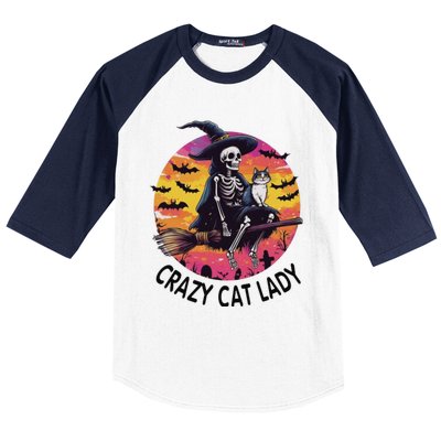 Crazy Cat Lady Funny Witch Halloween Spooky Baseball Sleeve Shirt