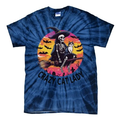 Crazy Cat Lady Funny Witch Halloween Spooky Tie-Dye T-Shirt