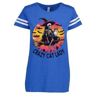 Crazy Cat Lady Funny Witch Halloween Spooky Enza Ladies Jersey Football T-Shirt