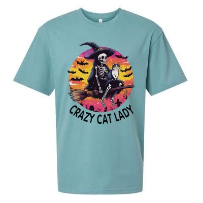 Crazy Cat Lady Funny Witch Halloween Spooky Sueded Cloud Jersey T-Shirt