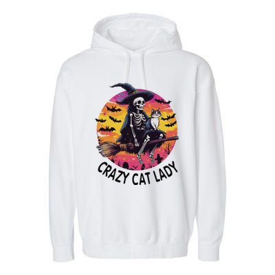 Crazy Cat Lady Funny Witch Halloween Spooky Garment-Dyed Fleece Hoodie