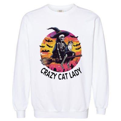 Crazy Cat Lady Funny Witch Halloween Spooky Garment-Dyed Sweatshirt