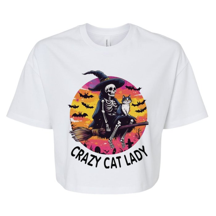 Crazy Cat Lady Funny Witch Halloween Spooky Bella+Canvas Jersey Crop Tee