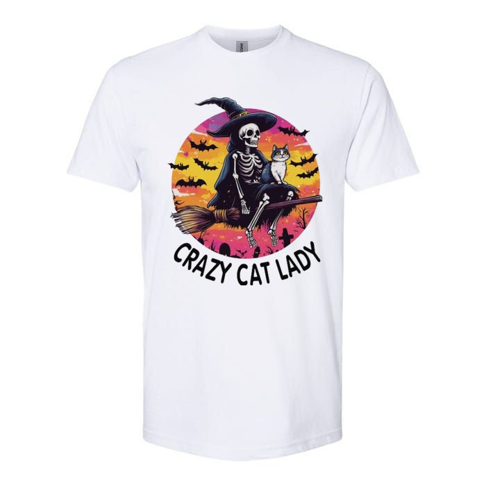 Crazy Cat Lady Funny Witch Halloween Spooky Softstyle CVC T-Shirt