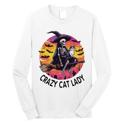 Crazy Cat Lady Funny Witch Halloween Spooky Long Sleeve Shirt