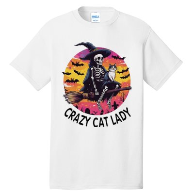 Crazy Cat Lady Funny Witch Halloween Spooky Tall T-Shirt