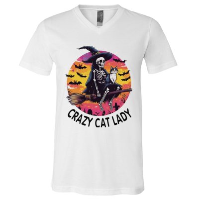 Crazy Cat Lady Funny Witch Halloween Spooky V-Neck T-Shirt