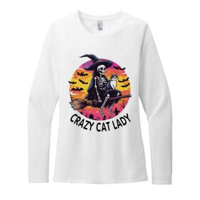 Crazy Cat Lady Funny Witch Halloween Spooky Womens CVC Long Sleeve Shirt