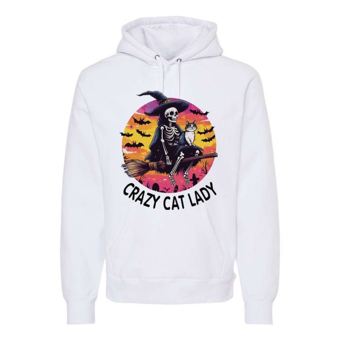 Crazy Cat Lady Funny Witch Halloween Spooky Premium Hoodie