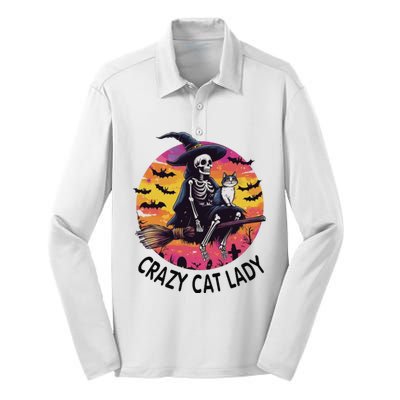 Crazy Cat Lady Funny Witch Halloween Spooky Silk Touch Performance Long Sleeve Polo