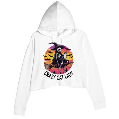 Crazy Cat Lady Funny Witch Halloween Spooky Crop Fleece Hoodie