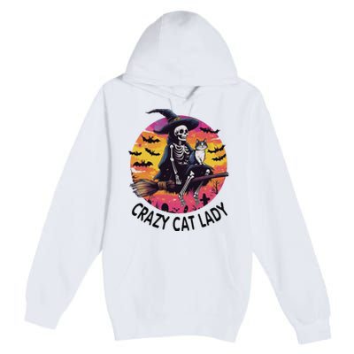 Crazy Cat Lady Funny Witch Halloween Spooky Premium Pullover Hoodie