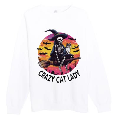 Crazy Cat Lady Funny Witch Halloween Spooky Premium Crewneck Sweatshirt