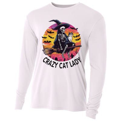 Crazy Cat Lady Funny Witch Halloween Spooky Cooling Performance Long Sleeve Crew