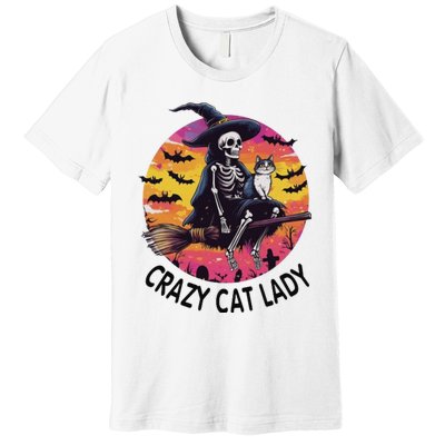 Crazy Cat Lady Funny Witch Halloween Spooky Premium T-Shirt