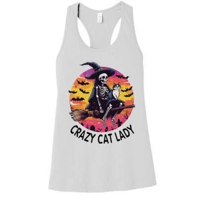 Crazy Cat Lady Funny Witch Halloween Spooky Women's Racerback Tank