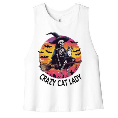 Crazy Cat Lady Funny Witch Halloween Spooky Women's Racerback Cropped Tank