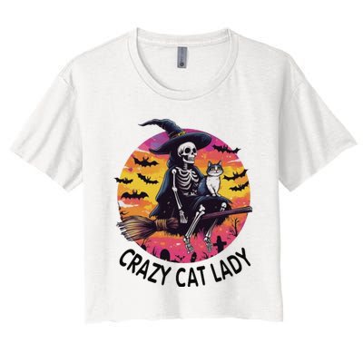 Crazy Cat Lady Funny Witch Halloween Spooky Women's Crop Top Tee