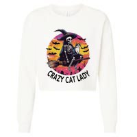 Crazy Cat Lady Funny Witch Halloween Spooky Cropped Pullover Crew