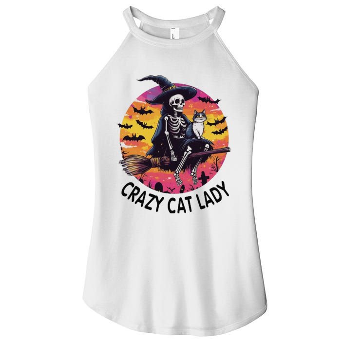 Crazy Cat Lady Funny Witch Halloween Spooky Women's Perfect Tri Rocker Tank