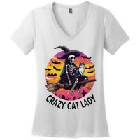 Crazy Cat Lady Funny Witch Halloween Spooky Women's V-Neck T-Shirt