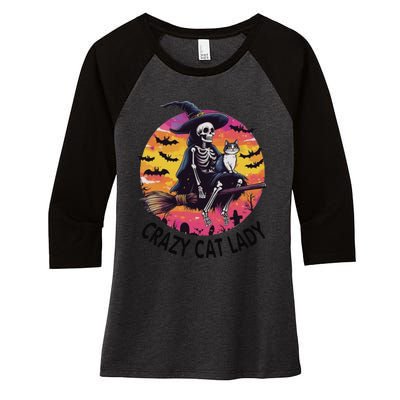 Crazy Cat Lady Funny Witch Halloween Spooky Women's Tri-Blend 3/4-Sleeve Raglan Shirt