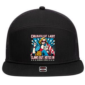 Childless Cat Lady Claws Out Votes In Kamala Harris Graphic 7 Panel Mesh Trucker Snapback Hat