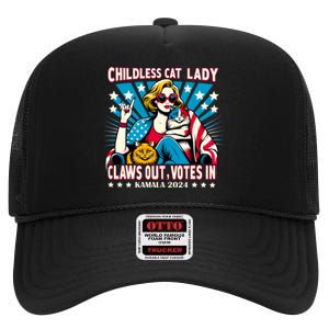 Childless Cat Lady Claws Out Votes In Kamala Harris Graphic High Crown Mesh Back Trucker Hat