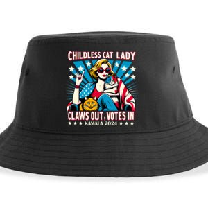 Childless Cat Lady Claws Out Votes In Kamala Harris Graphic Sustainable Bucket Hat