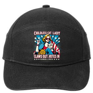 Childless Cat Lady Claws Out Votes In Kamala Harris Graphic 7-Panel Snapback Hat