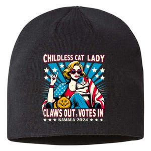 Childless Cat Lady Claws Out Votes In Kamala Harris Graphic Sustainable Beanie