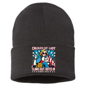 Childless Cat Lady Claws Out Votes In Kamala Harris Graphic Sustainable Knit Beanie