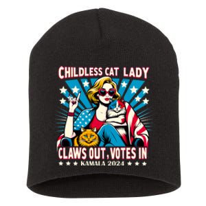 Childless Cat Lady Claws Out Votes In Kamala Harris Graphic Short Acrylic Beanie