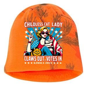 Childless Cat Lady Claws Out Votes In Kamala Harris Graphic Kati - Camo Knit Beanie