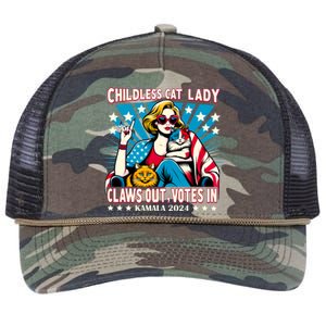 Childless Cat Lady Claws Out Votes In Kamala Harris Graphic Retro Rope Trucker Hat Cap