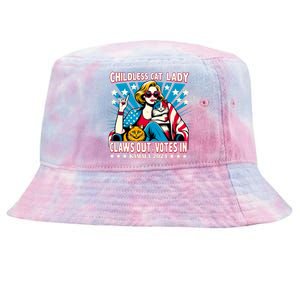 Childless Cat Lady Claws Out Votes In Kamala Harris Graphic Tie-Dyed Bucket Hat