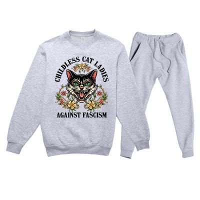 Childless Cat Ladies Against Fascism Premium Crewneck Sweatsuit Set