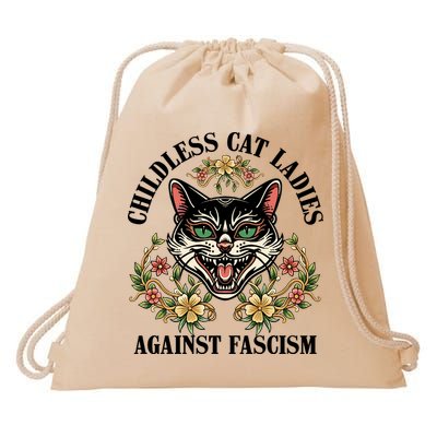 Childless Cat Ladies Against Fascism Drawstring Bag