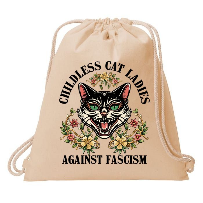 Childless Cat Ladies Against Fascism Drawstring Bag