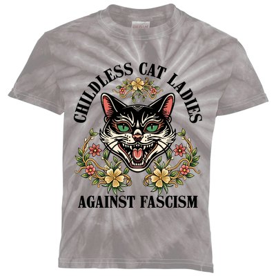 Childless Cat Ladies Against Fascism Kids Tie-Dye T-Shirt