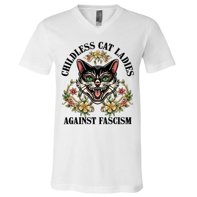 Childless Cat Ladies Against Fascism V-Neck T-Shirt