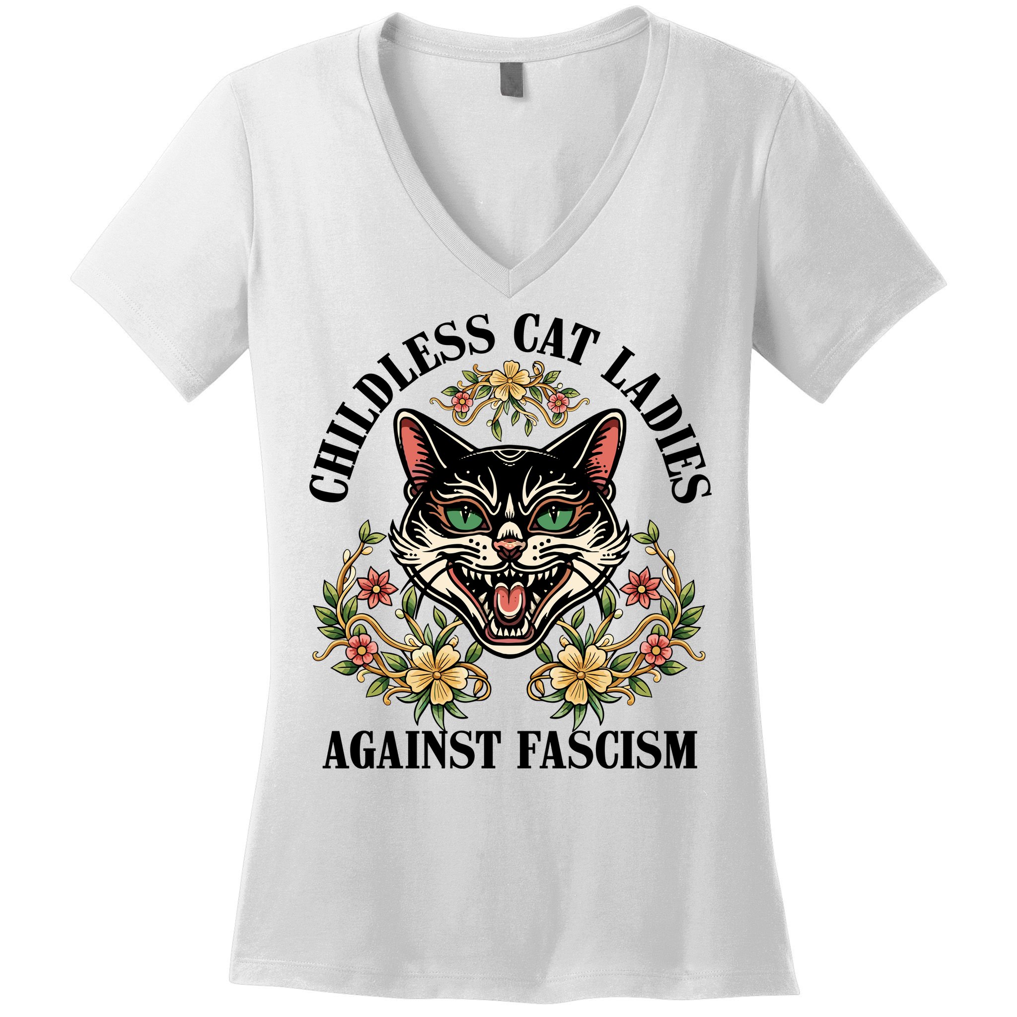 Childless Cat Ladies Against Fascism Women's V-Neck T-Shirt