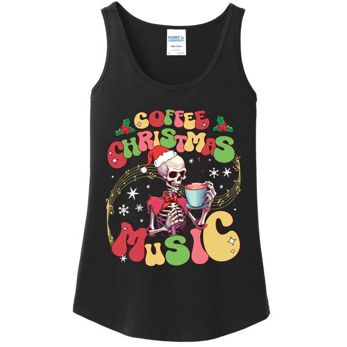 Coffee Christmas Music Skeleton Christmas Holiday Ladies Essential Tank